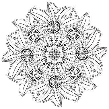 Mehndi 'nin kına, mehndi, dövme, dekorasyon çiçeği. Etnik doğu tarzında dekoratif bir süs. Karalama süsü. El çizimi çizimi çizimi. boyama kitabı sayfası.