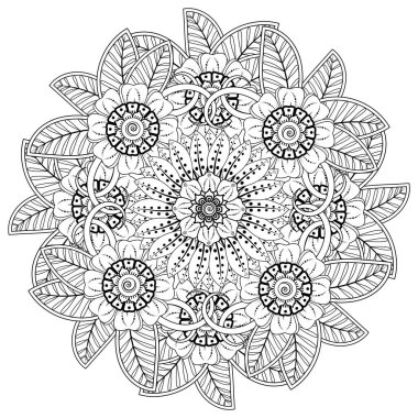Mehndi 'nin kına, mehndi, dövme, dekorasyon çiçeği. Etnik doğu tarzında dekoratif bir süs. Karalama süsü. El çizimi çizimi çizimi. boyama kitabı sayfası.