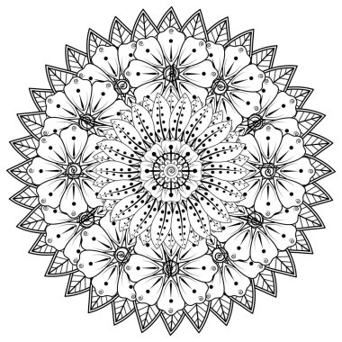 Mehndi 'nin kına, mehndi, dövme, dekorasyon çiçeği. Etnik doğu tarzında dekoratif bir süs. Karalama süsü. El çizimi çizimi çizimi. boyama kitabı sayfası.