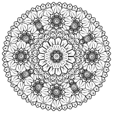 Mehndi 'nin kına, mehndi, dövme, dekorasyon çiçeği. Etnik doğu tarzında dekoratif bir süs. Karalama süsü. El çizimi çizimi çizimi. boyama kitabı sayfası.