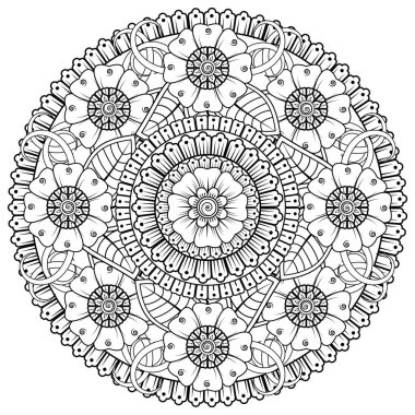 Mehndi 'nin kına, mehndi, dövme, dekorasyon çiçeği. Etnik doğu tarzında dekoratif bir süs. Karalama süsü. El çizimi çizimi çizimi. boyama kitabı sayfası.