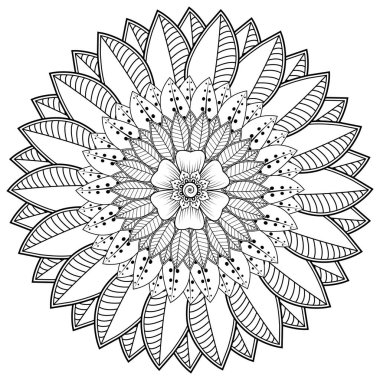 Mehndi 'nin kına, mehndi, dövme, dekorasyon çiçeği. Etnik doğu tarzında dekoratif bir süs. Karalama süsü. El çizimi çizimi çizimi. boyama kitabı sayfası.