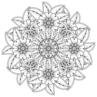 Mehndi 'nin kına, mehndi, dövme, dekorasyon çiçeği. Etnik doğu tarzında dekoratif bir süs. Karalama süsü. El çizimi çizimi çizimi. boyama kitabı sayfası.