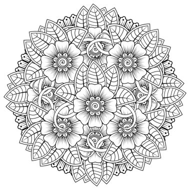 Mehndi 'nin kına, mehndi, dövme, dekorasyon çiçeği. Etnik doğu tarzında dekoratif bir süs. Karalama süsü. El çizimi çizimi çizimi. boyama kitabı sayfası.