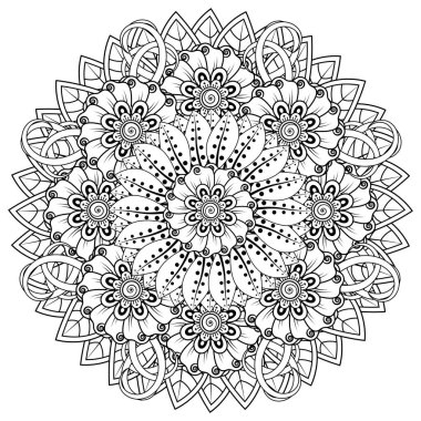 Mehndi 'nin kına, mehndi, dövme, dekorasyon çiçeği. Etnik doğu tarzında dekoratif bir süs. Karalama süsü. El çizimi çizimi çizimi. boyama kitabı sayfası.