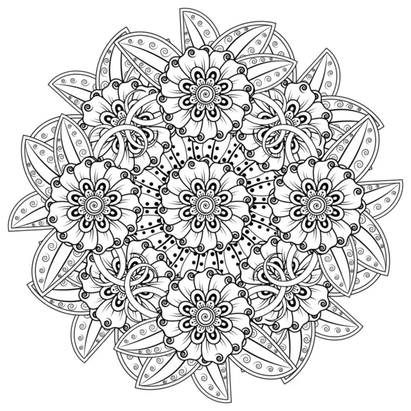 Mehndi 'nin kına, mehndi, dövme, dekorasyon çiçeği. Etnik doğu tarzında dekoratif bir süs. Karalama süsü. El çizimi çizimi çizimi. boyama kitabı sayfası.