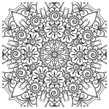 Mehndi 'nin kına, mehndi, dövme, dekorasyon çiçeği. Etnik doğu tarzında dekoratif bir süs. Karalama süsü. El çizimi çizimi çizimi. boyama kitabı sayfası.