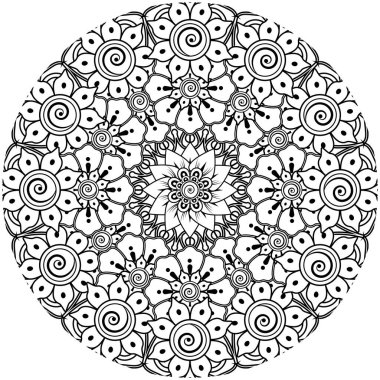 Mehndi 'nin kına, mehndi, dövme, dekorasyon çiçeği. Etnik doğu tarzında dekoratif bir süs. Karalama süsü. El çizimi çizimi çizimi. boyama kitabı sayfası.