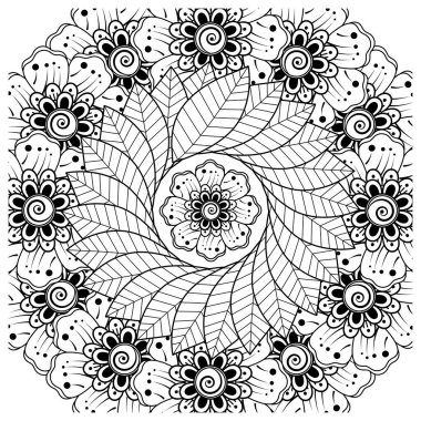 Mehndi 'nin kına, mehndi, dövme, dekorasyon çiçeği. Etnik doğu tarzında dekoratif bir süs. Karalama süsü. El çizimi çizimi çizimi. boyama kitabı sayfası.