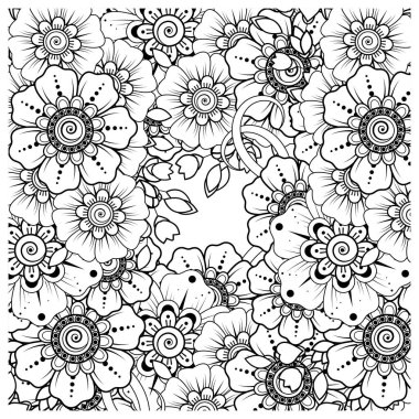 Mehndi 'nin kına, mehndi, dövme, dekorasyon çiçeği. Etnik doğu tarzında dekoratif bir süs. Karalama süsü. El çizimi çizimi çizimi. boyama kitabı sayfası.