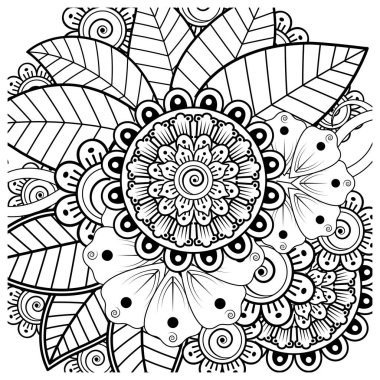 Mehndi 'nin kına, mehndi, dövme, dekorasyon çiçeği. Etnik doğu tarzında dekoratif bir süs. Karalama süsü. El çizimi çizimi çizimi. boyama kitabı sayfası.