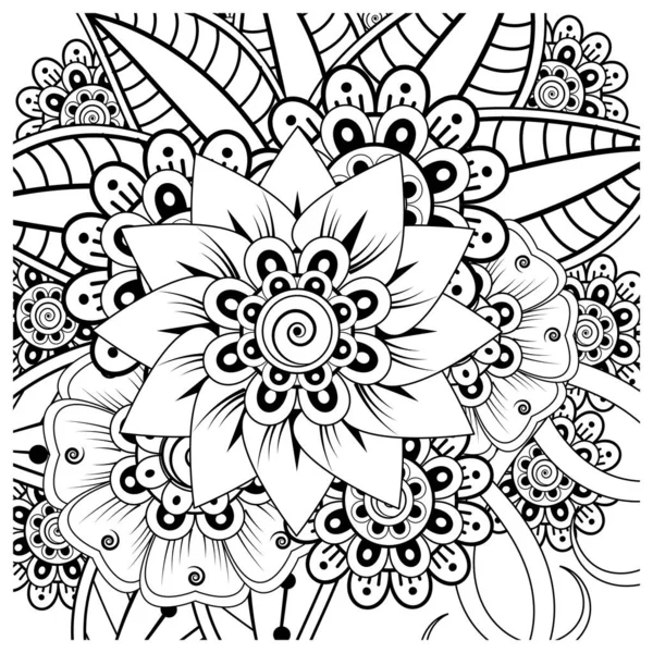 メンディ タトゥー 装飾のためのメフンディの花 民族的な東洋スタイルの装飾品 ドアの飾りだ 手描きイラストアウトライン ぬり絵ページ — ストックベクタ