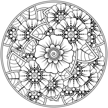 Mehndi 'nin kına, mehndi, dövme, dekorasyon çiçeği. Etnik doğu tarzında dekoratif bir süs. Karalama süsü. El çizimi çizimi çizimi. boyama kitabı sayfası.