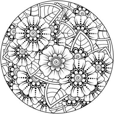 Mehndi 'nin kına, mehndi, dövme, dekorasyon çiçeği. Etnik doğu tarzında dekoratif bir süs. Karalama süsü. El çizimi çizimi çizimi. boyama kitabı sayfası.