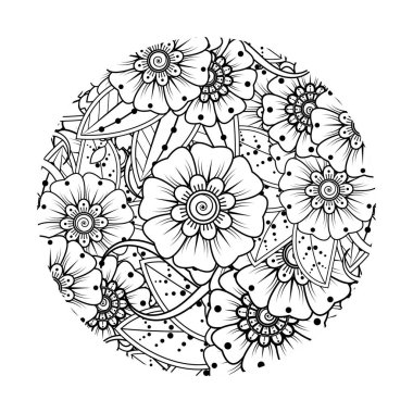 Mehndi 'nin kına, mehndi, dövme, dekorasyon çiçeği. Etnik doğu tarzında dekoratif bir süs. Karalama süsü. El çizimi çizimi çizimi. boyama kitabı sayfası.