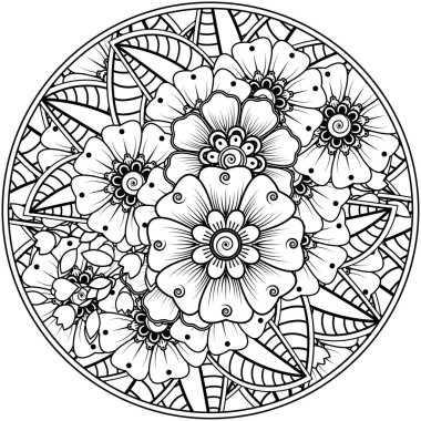 Mehndi 'nin kına, mehndi, dövme, dekorasyon çiçeği. Etnik doğu tarzında dekoratif bir süs. Karalama süsü. El çizimi çizimi çizimi. boyama kitabı sayfası.