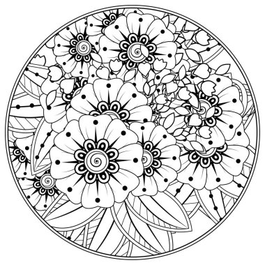 Mehndi 'nin kına, mehndi, dövme, dekorasyon çiçeği. Etnik doğu tarzında dekoratif bir süs. Karalama süsü. El çizimi çizimi çizimi. boyama kitabı sayfası.