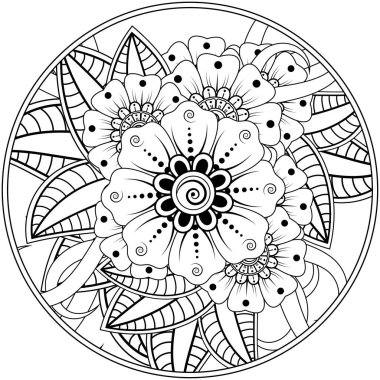 Mehndi 'nin kına, mehndi, dövme, dekorasyon çiçeği. Etnik doğu tarzında dekoratif bir süs. Karalama süsü. El çizimi çizimi çizimi. boyama kitabı sayfası.