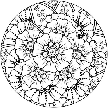 Mehndi 'nin kına, mehndi, dövme, dekorasyon çiçeği. Etnik doğu tarzında dekoratif bir süs. Karalama süsü. El çizimi çizimi çizimi. boyama kitabı sayfası.