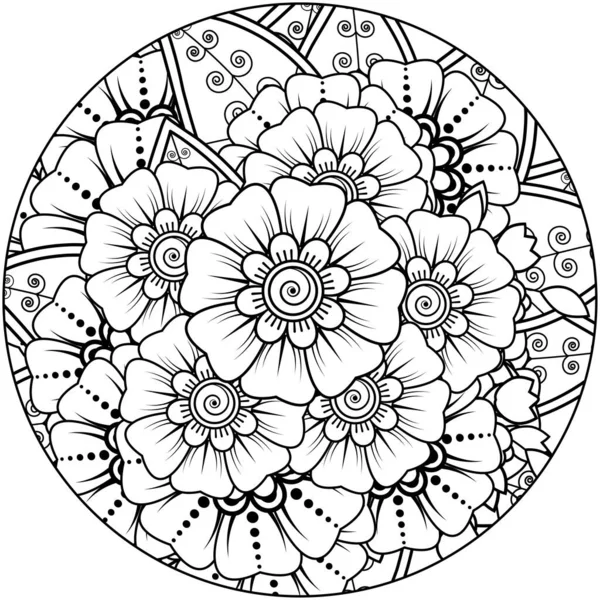 メンディ タトゥー 装飾のためのメフンディの花 民族的な東洋スタイルの装飾品 ドアの飾りだ 手描きイラストアウトライン ぬり絵ページ — ストックベクタ