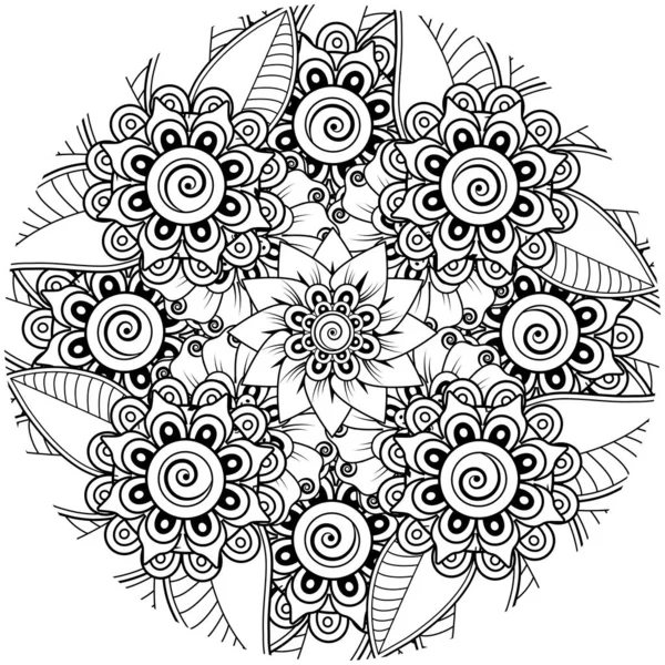 Mehndi Blomma Dekorativa Prydnad Etnisk Orientalisk Stil Kuddprydnad Konturteckning — Stock vektor