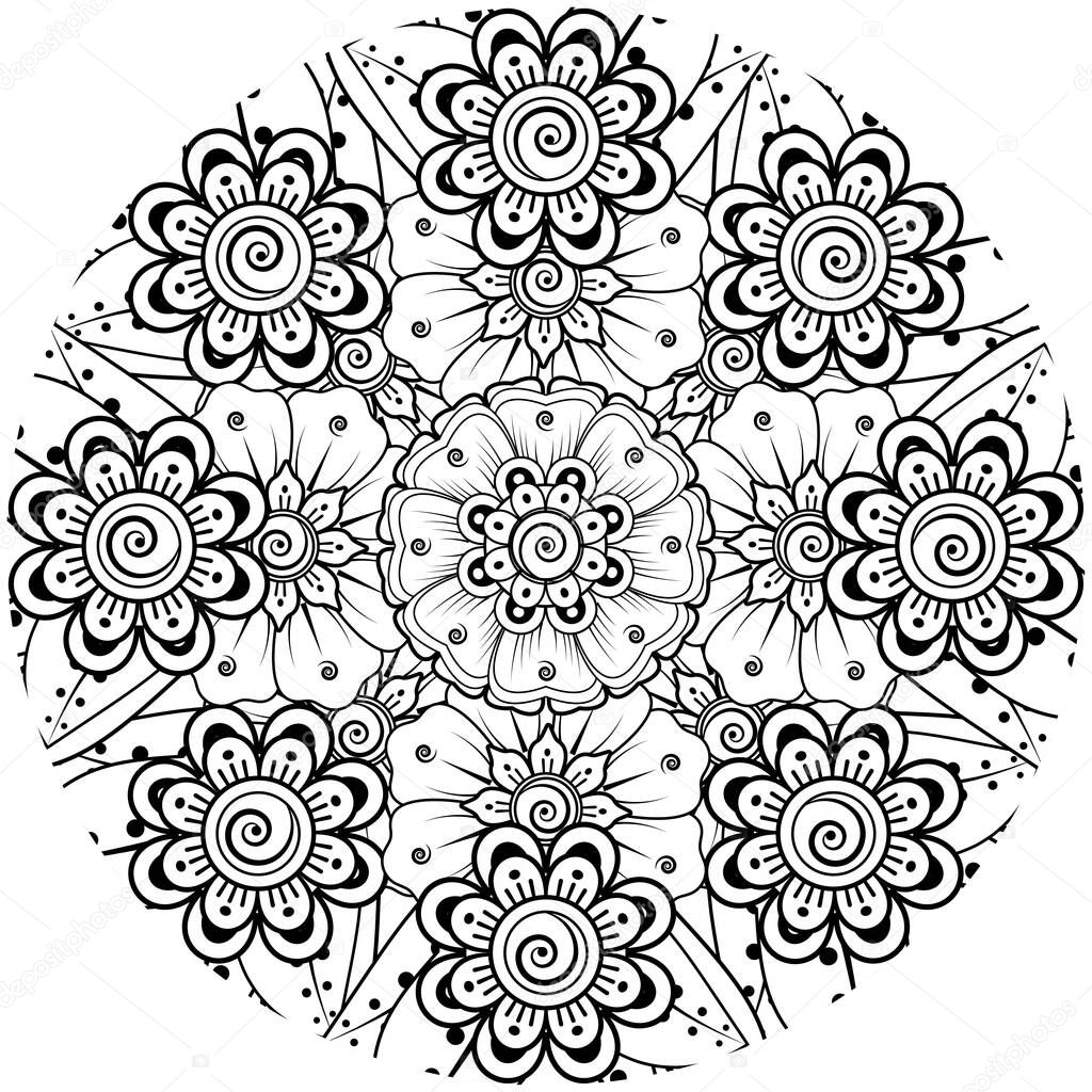 Mehndi flower decorative ornament in ethnic oriental style. doodle ornament. outline hand draw.