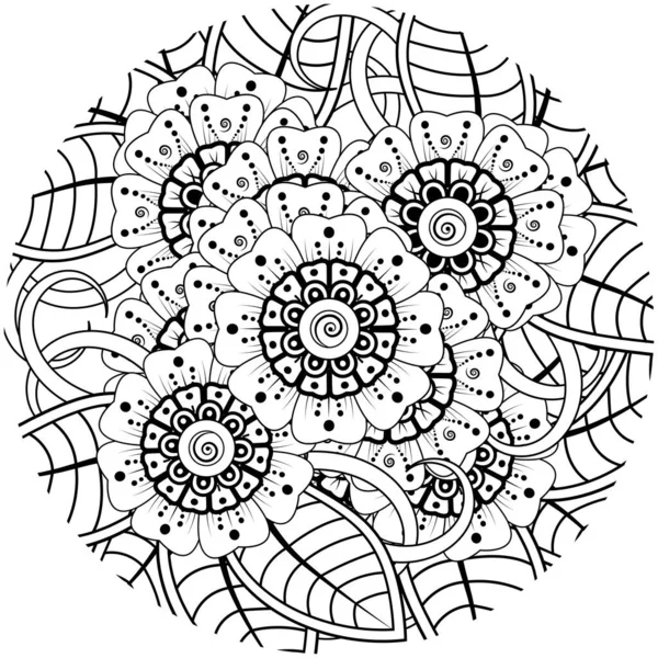 Mehndi Ornamento Decorativo Flores Estilo Étnico Oriental Adorno Garabato Dibujo — Vector de stock