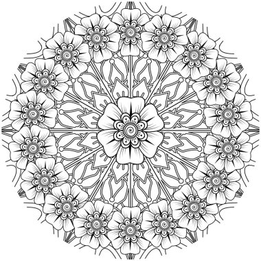 Mehndi 'nin kına, mehndi, dövme, dekorasyon çiçeği. Etnik doğu tarzında dekoratif bir süs. Karalama süsü. boyama kitabı sayfası.