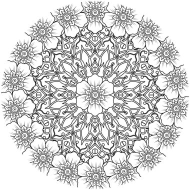 Mehndi 'nin kına, mehndi, dövme, dekorasyon çiçeği. Etnik doğu tarzında dekoratif bir süs. Karalama süsü. boyama kitabı sayfası.