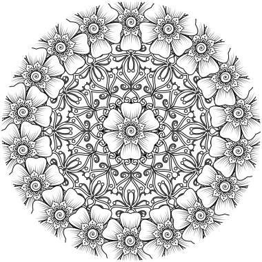 Mehndi 'nin kına, mehndi, dövme, dekorasyon çiçeği. Etnik doğu tarzında dekoratif bir süs. Karalama süsü. boyama kitabı sayfası.