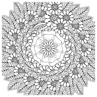 Kına için Mehndi çiçeği, mehndi, dövme, dekorasyon, boyama kitabı sayfası.