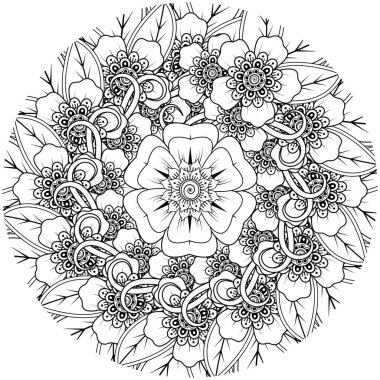 Kına için Mehndi çiçeği, mehndi, dövme, dekorasyon, boyama kitabı sayfası.