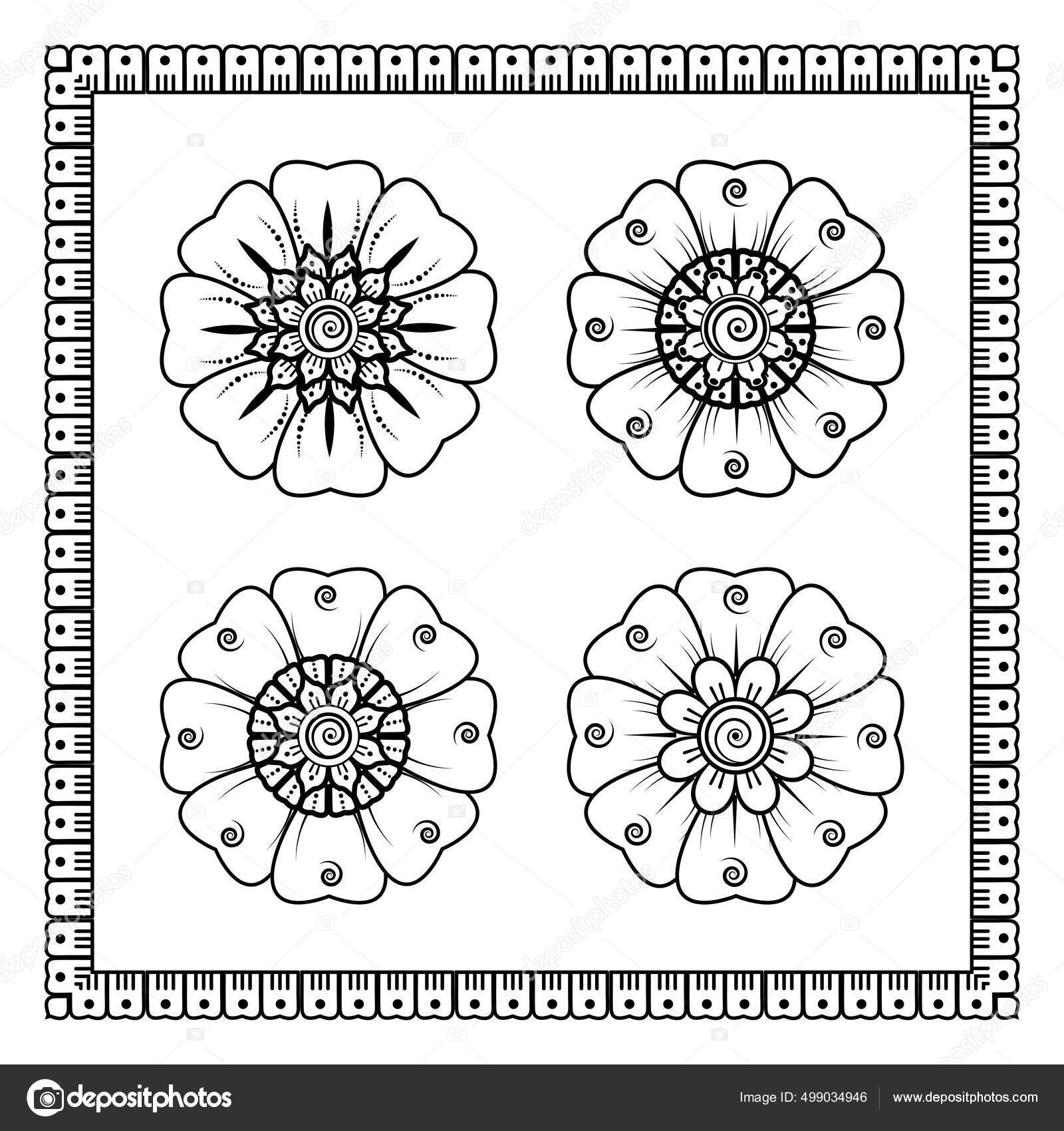 Mehndi Ornamento Decorativo Flores Estilo Étnico Oriental Adorno Garabato  Dibujo vector, gráfico vectorial © Rezi_Fazriyanto imagen #499034946
