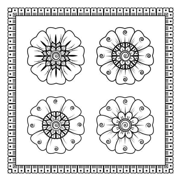 Mehndi Kwiat Dekoracyjny Ozdoba Etnicznym Stylu Orientalnym Ozdoba Doodle Szkic — Wektor stockowy
