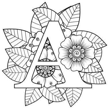 mehndi çiçek dekoratif süsü etnik doğu stili, karalama süsü, el çizimi.