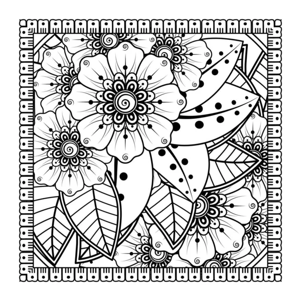 民族の東洋風のメンディの花の装飾品 ドアの装飾品 アウトラインハンドドロー — ストックベクタ