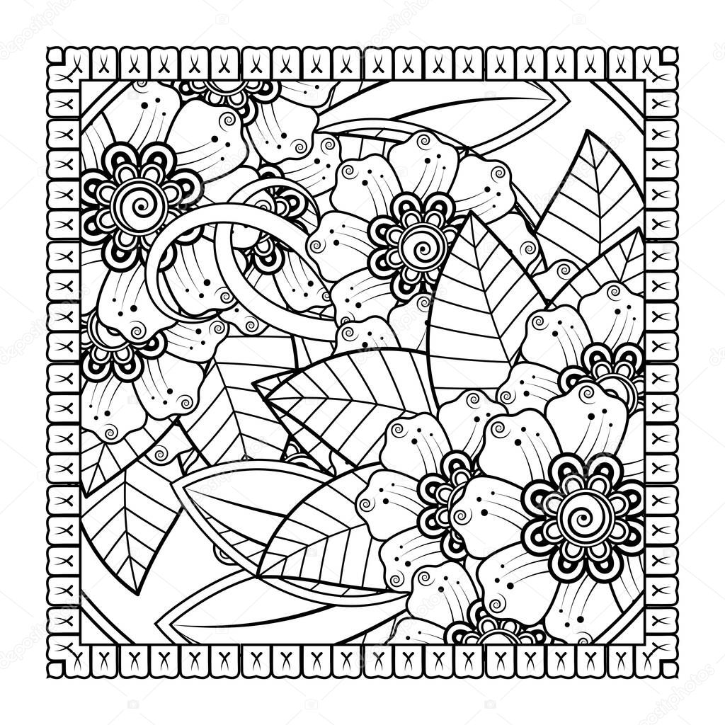 Mehndi flower decorative ornament in ethnic oriental style, doodle ornament, outline hand draw.