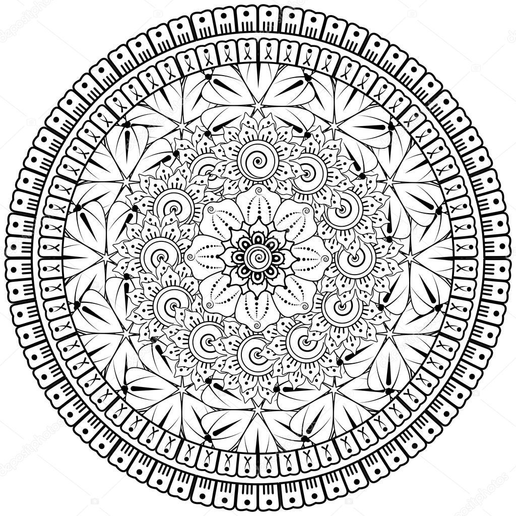 Mehndi flower for henna, mehndi, tattoo, decoration. decorative ornament in ethnic oriental style. doodle ornament. coloring book page.