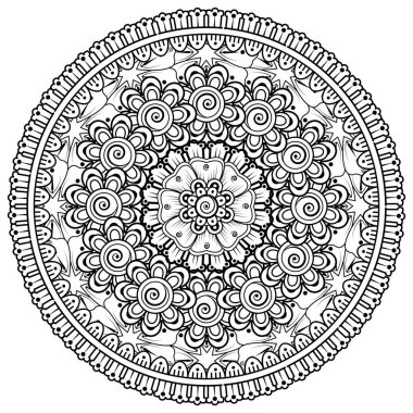 Mehndi 'nin kına, mehndi, dövme, dekorasyon çiçeği. Etnik doğu tarzında dekoratif bir süs. Karalama süsü. boyama kitabı sayfası.