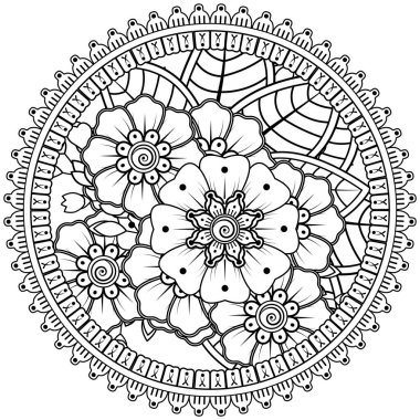 Mehndi 'nin kına, mehndi, dövme, dekorasyon çiçeği. Etnik doğu tarzında dekoratif bir süs. Karalama süsü. boyama kitabı sayfası.