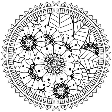 Mehndi 'nin kına, mehndi, dövme, dekorasyon çiçeği. Etnik doğu tarzında dekoratif bir süs. Karalama süsü. boyama kitabı sayfası.