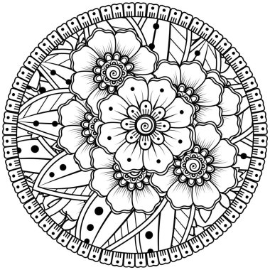 Mehndi 'nin kına, mehndi, dövme, dekorasyon çiçeği. Etnik doğu tarzında dekoratif bir süs. Karalama süsü. boyama kitabı sayfası.