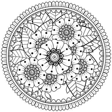 Mehndi 'nin kına, mehndi, dövme, dekorasyon çiçeği. Etnik doğu tarzında dekoratif bir süs. Karalama süsü. boyama kitabı sayfası.