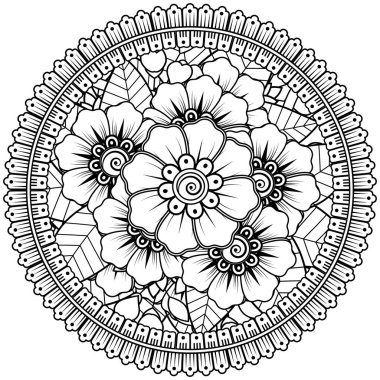 Mehndi 'nin kına, mehndi, dövme, dekorasyon çiçeği. Etnik doğu tarzında dekoratif bir süs. Karalama süsü. boyama kitabı sayfası.