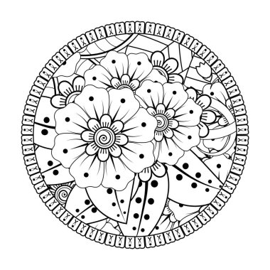 Mehndi 'nin kına, mehndi, dövme, dekorasyon çiçeği. Etnik doğu tarzında dekoratif bir süs. Karalama süsü. boyama kitabı sayfası.