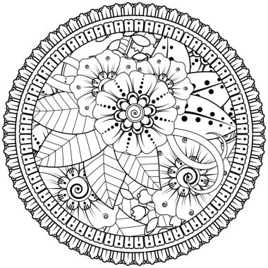 Mehndi 'nin kına, mehndi, dövme, dekorasyon çiçeği. Etnik doğu tarzında dekoratif bir süs. Karalama süsü. boyama kitabı sayfası.