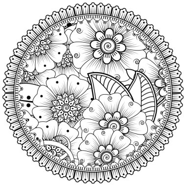 Mehndi 'nin kına, mehndi, dövme, dekorasyon çiçeği. Etnik doğu tarzında dekoratif bir süs. Karalama süsü. boyama kitabı sayfası.