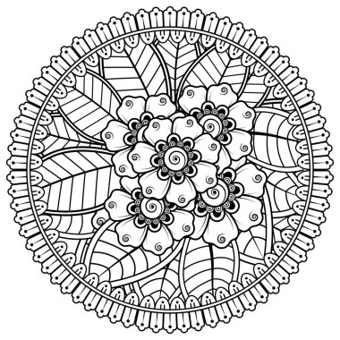 Mehndi 'nin kına, mehndi, dövme, dekorasyon çiçeği. Etnik doğu tarzında dekoratif bir süs. Karalama süsü. boyama kitabı sayfası.