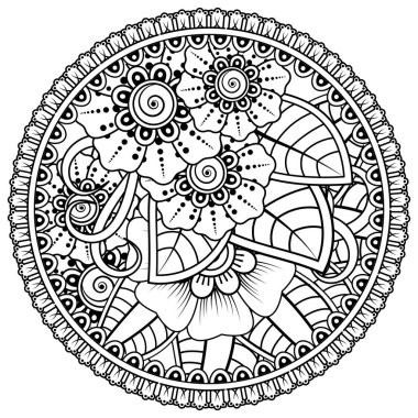 Mehndi 'nin kına, mehndi, dövme, dekorasyon çiçeği. Etnik doğu tarzında dekoratif bir süs. Karalama süsü. boyama kitabı sayfası.