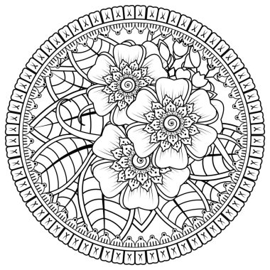 Mehndi 'nin kına, mehndi, dövme, dekorasyon çiçeği. Etnik doğu tarzında dekoratif bir süs. Karalama süsü. boyama kitabı sayfası.